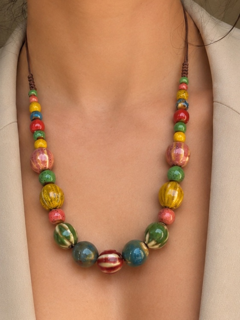 Multicolor Ceramic Beaded Necklace - Women Jewelry - Picture 1 of 4